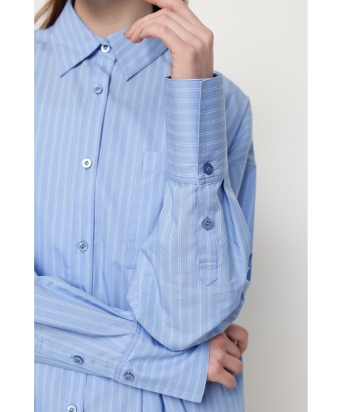 SLY（スライ）の「COTTON LIKE OVER SH コットンライク オーバーシャツ ビッグサイズ オーバーサイズ ストライプ 無地 セットアップ（シャツ/ブラウス・レディース・ライトイエロー/マルチ/ホワイト・FREE）」の7枚目の写真