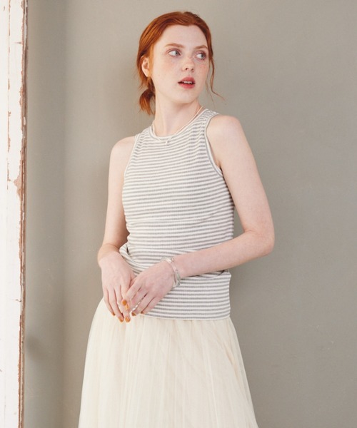 paravion(パラビオン)の「【伸縮性があり着心地抜群!】キャシャボーダーリブタンクトップ(タンクトップ・レディース・グレー/ピンク/ブラック・FREE)」の2枚目の写真