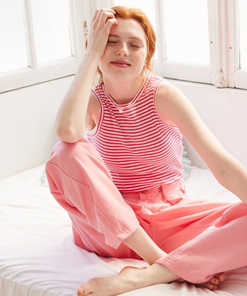 paravion(パラビオン)の「【伸縮性があり着心地抜群!】キャシャボーダーリブタンクトップ(タンクトップ・レディース・グレー/ピンク/ブラック・FREE)」の3枚目の写真