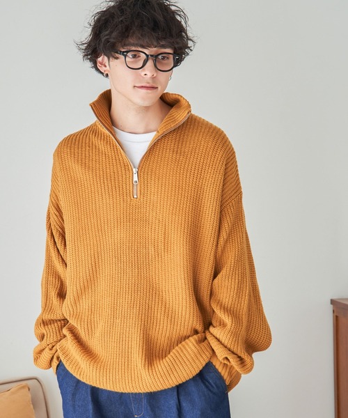 WEGO(ウィゴー)の「WEGO/ルーズフィットハーフZIPプルオーバー(ニット/セーター・メンズ・アイボリー/ワイン/ブラック/マスタード/ブルー/ライトグレー・LARGE/MEDIUM)」の5枚目の写真