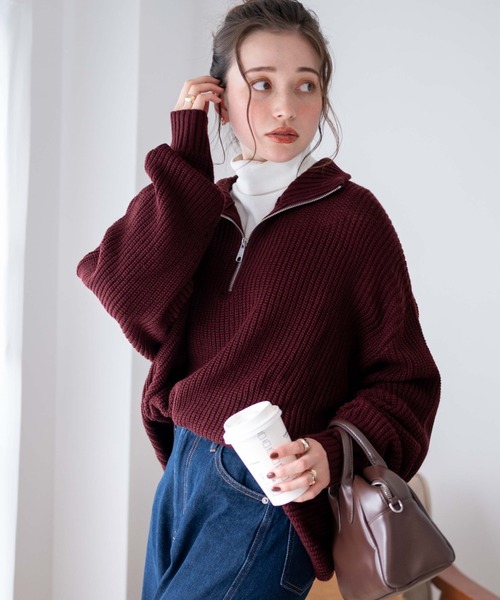 セール】WEGO/ルーズフィットハーフZIPプルオーバー（ニット
