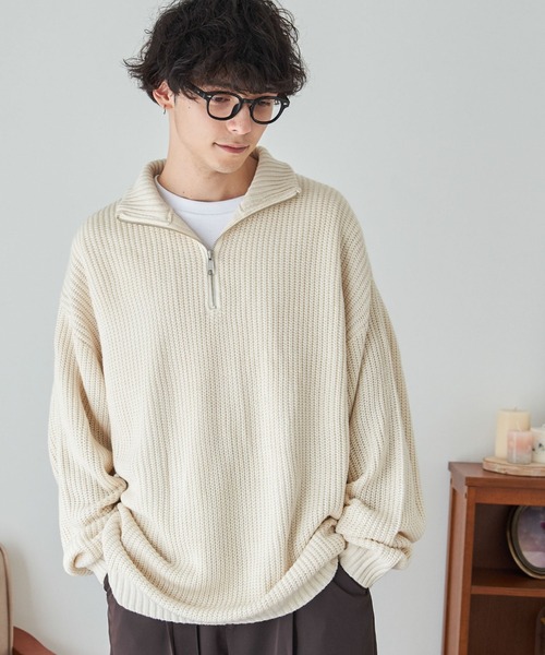 WEGO(ウィゴー)の「WEGO/ルーズフィットハーフZIPプルオーバー(ニット/セーター・メンズ・アイボリー/ワイン/ブラック/マスタード/ブルー/ライトグレー・LARGE/MEDIUM)」の7枚目の写真