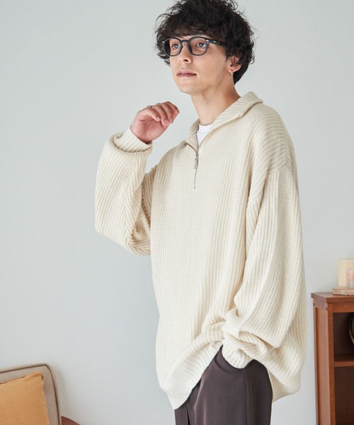 WEGO(ウィゴー)の「WEGO/ルーズフィットハーフZIPプルオーバー(ニット/セーター・メンズ・アイボリー/ワイン/ブラック/マスタード/ブルー/ライトグレー・LARGE/MEDIUM)」の17枚目の写真