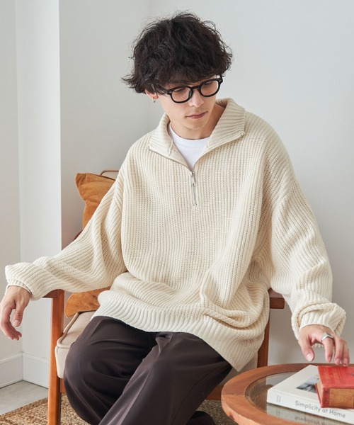 WEGO(ウィゴー)の「WEGO/ルーズフィットハーフZIPプルオーバー(ニット/セーター・メンズ・アイボリー/ワイン/ブラック/マスタード/ブルー/ライトグレー・LARGE/MEDIUM)」の20枚目の写真