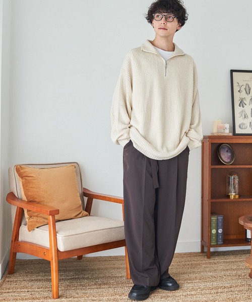 WEGO(ウィゴー)の「WEGO/ルーズフィットハーフZIPプルオーバー(ニット/セーター・メンズ・アイボリー/ワイン/ブラック/マスタード/ブルー/ライトグレー・LARGE/MEDIUM)」の18枚目の写真