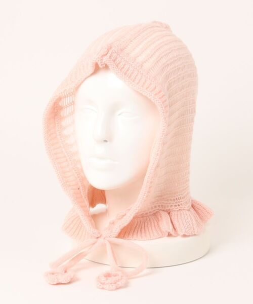 merry jenny(メリージェニー)の「flowerモヘヤライクボンネット(ニットキャップ/ビーニー・レディース・ブラック/ピンク/ベージュ・FREE)」の4枚目の写真