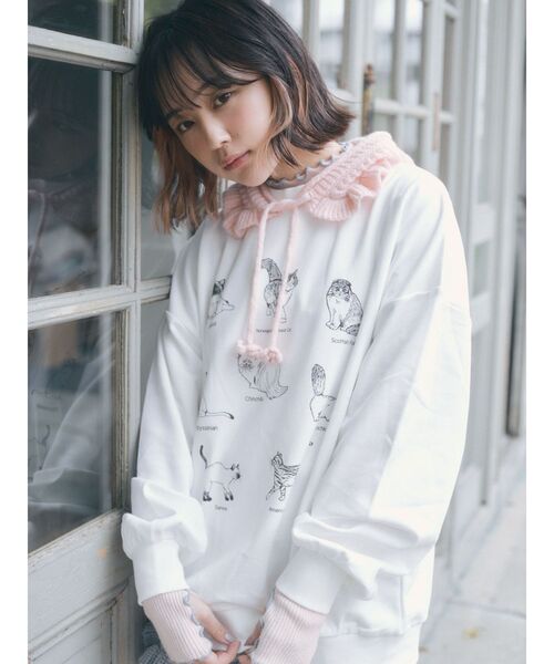 merry jenny(メリージェニー)の「flowerモヘヤライクボンネット(ニットキャップ/ビーニー・レディース・ブラック/ピンク/ベージュ・FREE)」の5枚目の写真