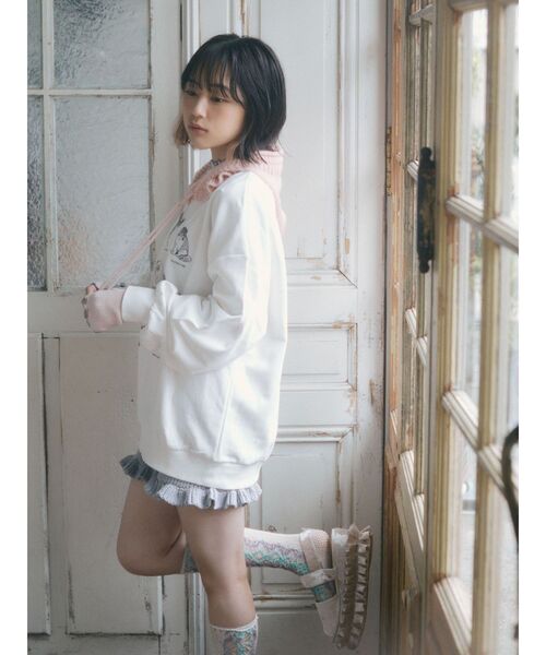 merry jenny(メリージェニー)の「flowerモヘヤライクボンネット(ニットキャップ/ビーニー・レディース・ブラック/ピンク/ベージュ・FREE)」の7枚目の写真