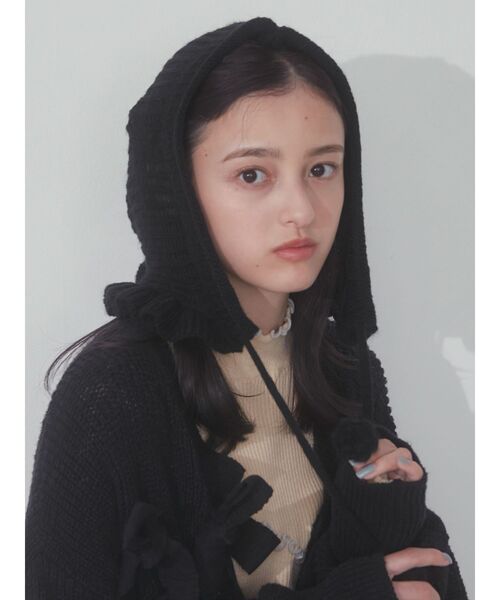 merry jenny(メリージェニー)の「flowerモヘヤライクボンネット(ニットキャップ/ビーニー・レディース・ブラック/ピンク/ベージュ・FREE)」の8枚目の写真