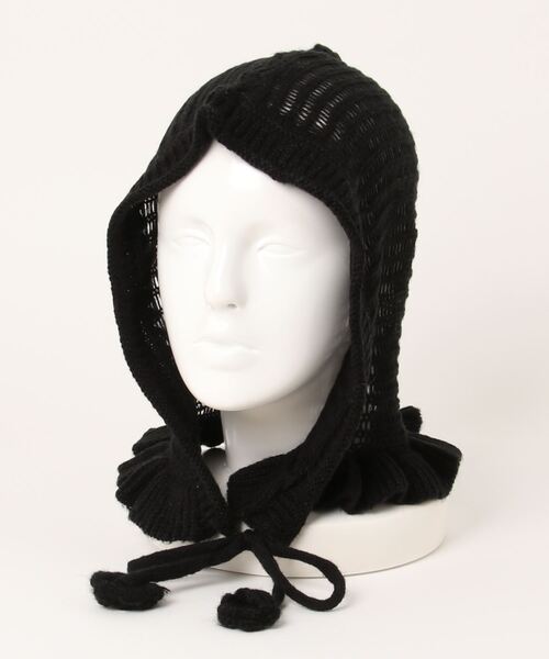 merry jenny(メリージェニー)の「flowerモヘヤライクボンネット(ニットキャップ/ビーニー・レディース・ブラック/ピンク/ベージュ・FREE)」の2枚目の写真