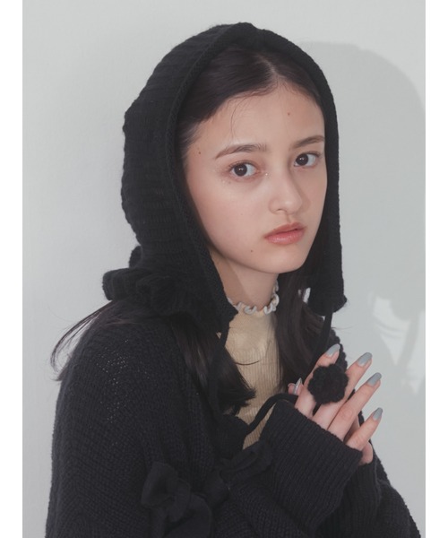 merry jenny(メリージェニー)の「flowerモヘヤライクボンネット(ニットキャップ/ビーニー・レディース・ブラック/ピンク/ベージュ・FREE)」の12枚目の写真