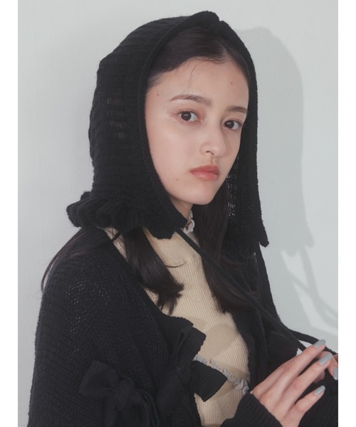 merry jenny(メリージェニー)の「flowerモヘヤライクボンネット(ニットキャップ/ビーニー・レディース・ブラック/ピンク/ベージュ・FREE)」の13枚目の写真