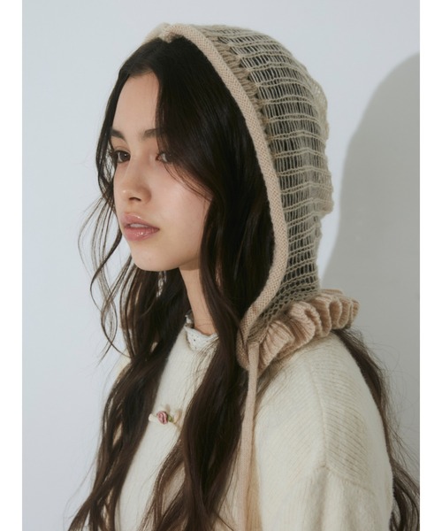 merry jenny(メリージェニー)の「flowerモヘヤライクボンネット(ニットキャップ/ビーニー・レディース・ブラック/ピンク/ベージュ・FREE)」の17枚目の写真