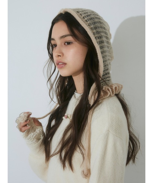 merry jenny(メリージェニー)の「flowerモヘヤライクボンネット(ニットキャップ/ビーニー・レディース・ブラック/ピンク/ベージュ・FREE)」の19枚目の写真