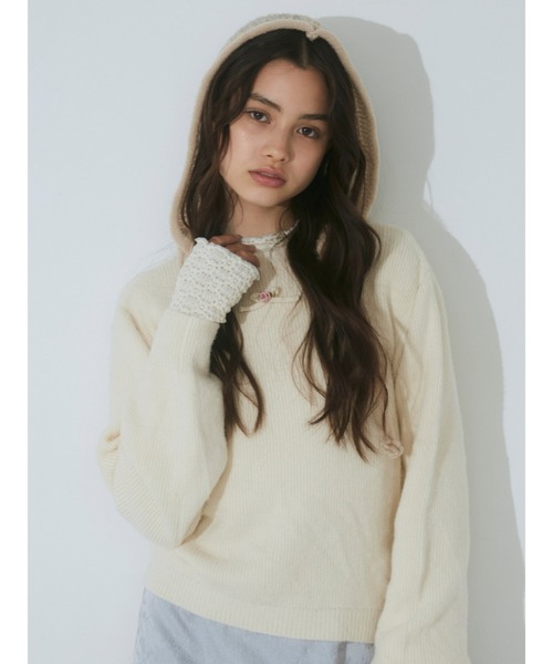 merry jenny(メリージェニー)の「flowerモヘヤライクボンネット(ニットキャップ/ビーニー・レディース・ブラック/ピンク/ベージュ・FREE)」の21枚目の写真