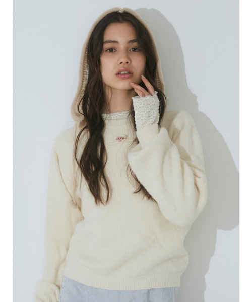 merry jenny(メリージェニー)の「flowerモヘヤライクボンネット(ニットキャップ/ビーニー・レディース・ブラック/ピンク/ベージュ・FREE)」の22枚目の写真