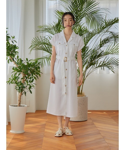 Ayla(アイラ)の「belt set shirt dress(ドレス・レディース・アイボリー/ベージュ・FREE)」の4枚目の写真