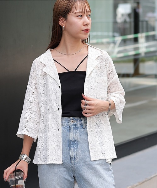 COLONY 2139（コロニートゥーワンスリーナイン）の「WEB・一部店舗限定 / クロシェレースオープンカラーシャツ（シャツ/ブラウス・レディース・オフホワイト/ブラック・FREE）」の6枚目の写真