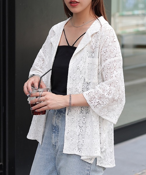 COLONY 2139（コロニートゥーワンスリーナイン）の「WEB・一部店舗限定 / クロシェレースオープンカラーシャツ（シャツ/ブラウス・レディース・オフホワイト/ブラック・FREE）」の7枚目の写真