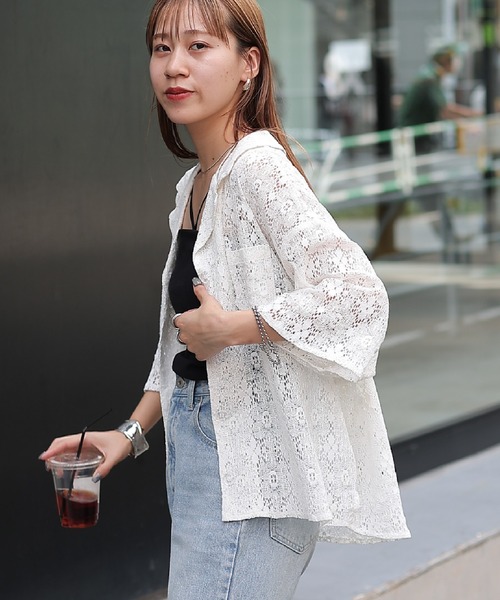 COLONY 2139（コロニートゥーワンスリーナイン）の「WEB・一部店舗限定 / クロシェレースオープンカラーシャツ（シャツ/ブラウス・レディース・オフホワイト/ブラック・FREE）」の10枚目の写真