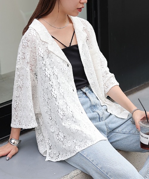 COLONY 2139（コロニートゥーワンスリーナイン）の「WEB・一部店舗限定 / クロシェレースオープンカラーシャツ（シャツ/ブラウス・レディース・オフホワイト/ブラック・FREE）」の11枚目の写真