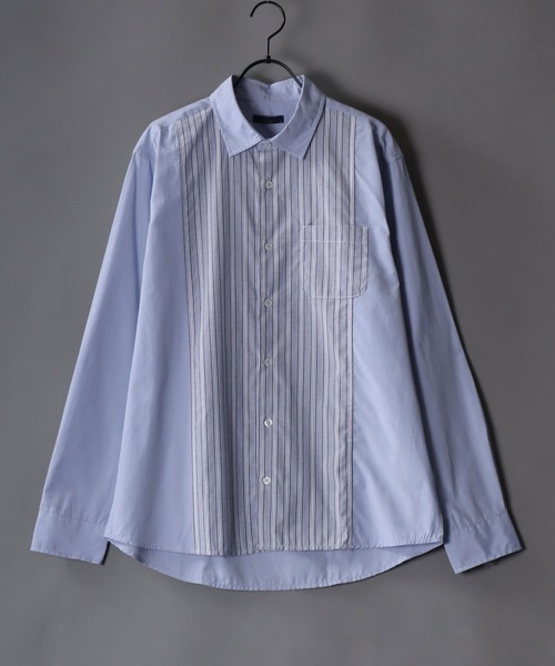 SITRY(シトリー)の「broadcloth switching stripe shirt/ブロード 切り替え ストライプ シャツ(シャツ/ブラウス・メンズ・ホワイト/サックスブルー・M/L/LL)」の2枚目の写真