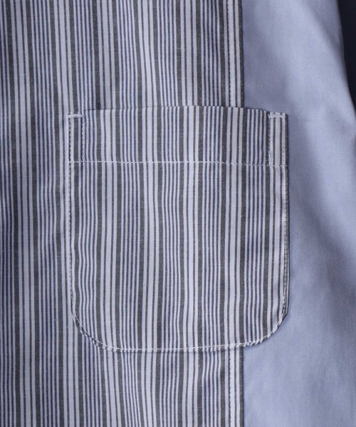 SITRY(シトリー)の「broadcloth switching stripe shirt/ブロード 切り替え ストライプ シャツ(シャツ/ブラウス・メンズ・ホワイト/サックスブルー・M/L/LL)」の4枚目の写真