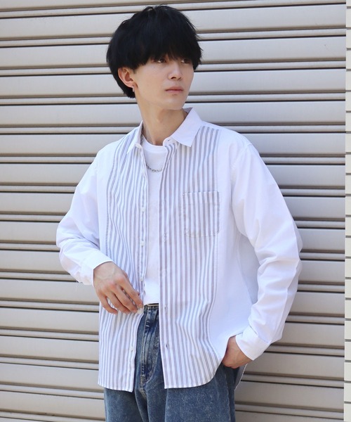 SITRY(シトリー)の「broadcloth switching stripe shirt/ブロード 切り替え ストライプ シャツ(シャツ/ブラウス・メンズ・ホワイト/サックスブルー・M/L/LL)」の10枚目の写真