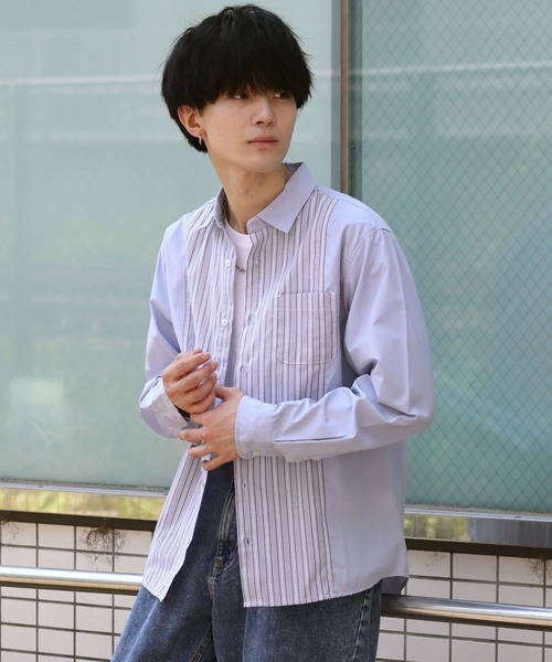 SITRY(シトリー)の「broadcloth switching stripe shirt/ブロード 切り替え ストライプ シャツ(シャツ/ブラウス・メンズ・ホワイト/サックスブルー・M/L/LL)」の13枚目の写真