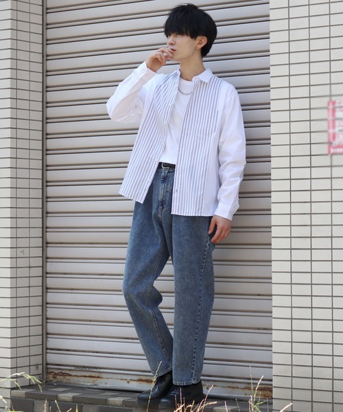 SITRY(シトリー)の「broadcloth switching stripe shirt/ブロード 切り替え ストライプ シャツ(シャツ/ブラウス・メンズ・ホワイト/サックスブルー・M/L/LL)」の18枚目の写真