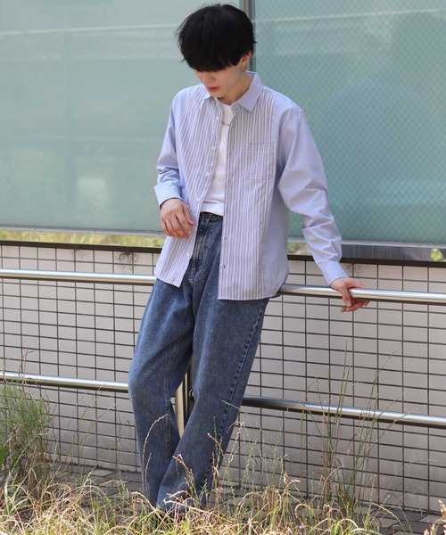 SITRY(シトリー)の「broadcloth switching stripe shirt/ブロード 切り替え ストライプ シャツ(シャツ/ブラウス・メンズ・ホワイト/サックスブルー・M/L/LL)」の19枚目の写真