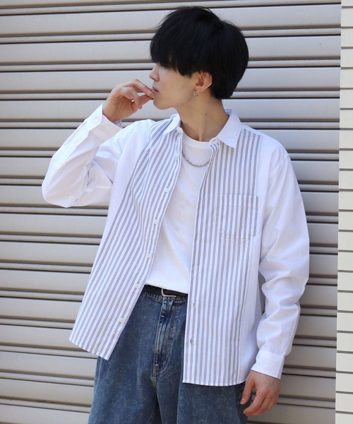 SITRY(シトリー)の「broadcloth switching stripe shirt/ブロード 切り替え ストライプ シャツ(シャツ/ブラウス・メンズ・ホワイト/サックスブルー・M/L/LL)」の11枚目の写真