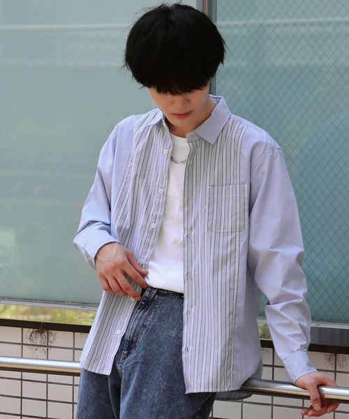 SITRY(シトリー)の「broadcloth switching stripe shirt/ブロード 切り替え ストライプ シャツ(シャツ/ブラウス・メンズ・ホワイト/サックスブルー・M/L/LL)」の14枚目の写真