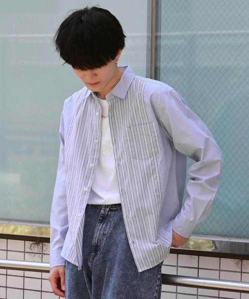 SITRY(シトリー)の「broadcloth switching stripe shirt/ブロード 切り替え ストライプ シャツ(シャツ/ブラウス・メンズ・ホワイト/サックスブルー・M/L/LL)」の15枚目の写真