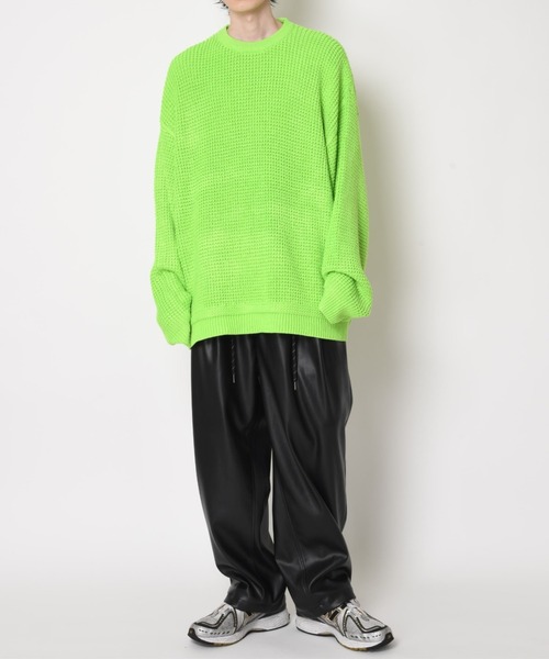 SUPERTHANKS(スーパーサンクス)の「オーバーサイズ クルーネック無地ニット(ユニセックス)honeycomb crew-neck knit(ニット/セーター・メンズ・グレー/ブラック/ライム/クリーム・M/L)」の9枚目の写真