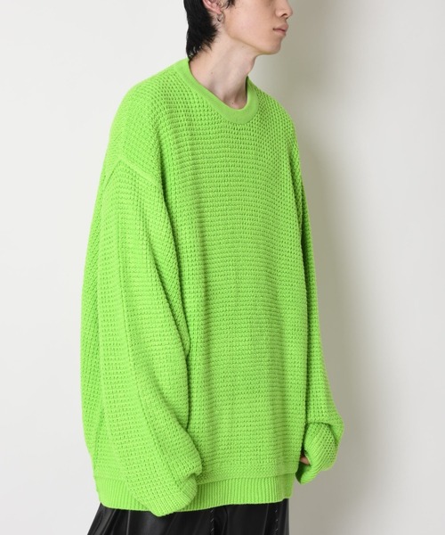 SUPERTHANKS(スーパーサンクス)の「オーバーサイズ クルーネック無地ニット(ユニセックス)honeycomb crew-neck knit(ニット/セーター・メンズ・グレー/ブラック/ライム/クリーム・M/L)」の10枚目の写真