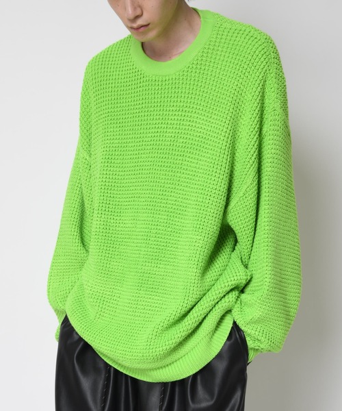 SUPERTHANKS(スーパーサンクス)の「オーバーサイズ クルーネック無地ニット(ユニセックス)honeycomb crew-neck knit(ニット/セーター・メンズ・グレー/ブラック/ライム/クリーム・M/L)」の11枚目の写真