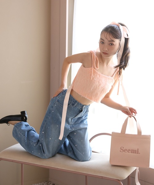 Seemi. byNICECLAUP（ シーミーバイナイスクラップ）の「Seemi.刺繍トートバッグ/ミニ（トートバッグ・レディース・ホワイト系/アイボリー/ブラック/ピンク/ブルー・FREE）」の18枚目の写真