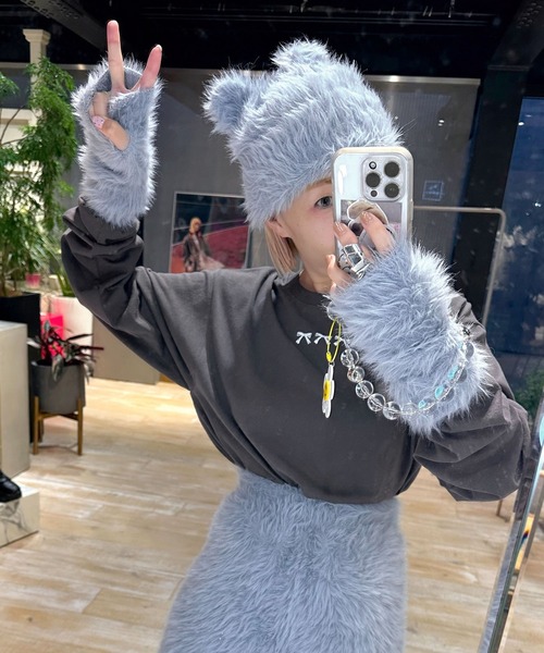 Alley by w closet（アリーバイダブルクローゼット）の「【Alley / SETアイテム】くま耳ニット帽&アームウォーマー（ニットキャップ/ビーニー・レディース・アイボリー/サックスブルー/イエロー・FREE）」の9枚目の写真