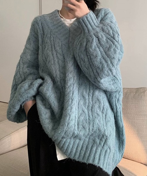 274u*新品 ルネ Rene ライン Vネック ニット プルオーバー ゆるケーブル編みVネックニットプルオーバー（ニット/セーター