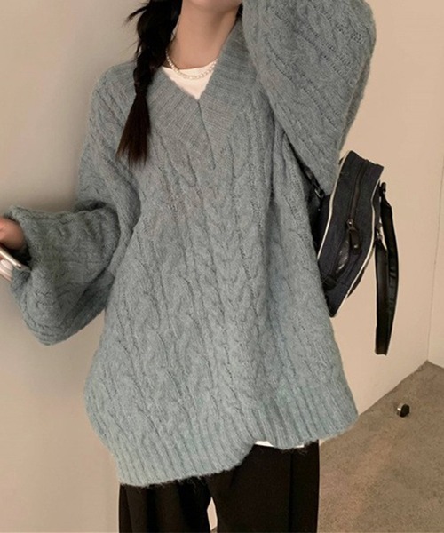 274u*新品 ルネ Rene ライン Vネック ニット プルオーバー ゆるケーブル編みVネックニットプルオーバー（ニット/セーター