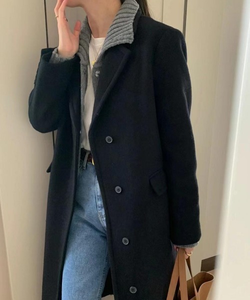 FREE STYLISTS（フリー スタイリスト）の「YUGA_YGMC 　ロングチェスターコート（チェスターコート・レディース・ブラック/ベージュ/ライトグレー・S/M）」の2枚目の写真