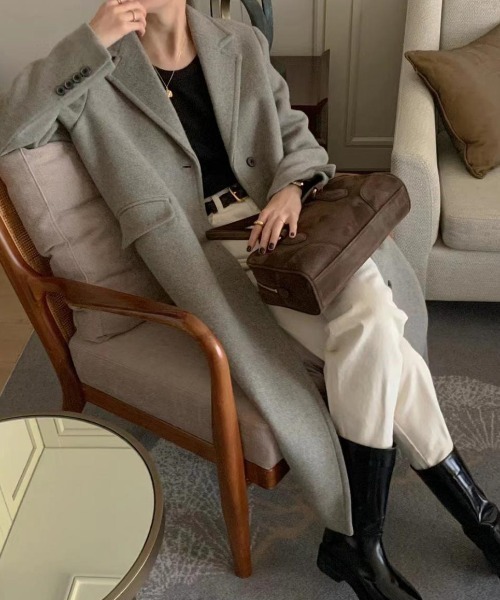 FREE STYLISTS（フリー スタイリスト）の「YUGA_YGMC 　ロングチェスターコート（チェスターコート・レディース・ブラック/ベージュ/ライトグレー・S/M）」の15枚目の写真