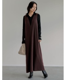 Re:EDIT | [新色追加][低身長サイズ有]ミラノリブ変形キーネックＩラインニットワンピース(ワンピース)