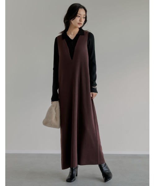 セール】[新色追加][低身長サイズ有]ミラノリブ変形キーネックIライン