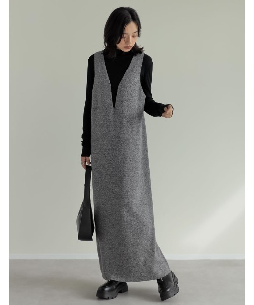 Re:EDIT（リエディ）の「[新色追加][低身長サイズ有]ミラノリブ変形キーネックＩラインニットワンピース（ワンピース・レディース・ブラック系/ブラック/ブラウン/ブラウン系・SHORT/MEDIUM/LARGE）」の20枚目の写真