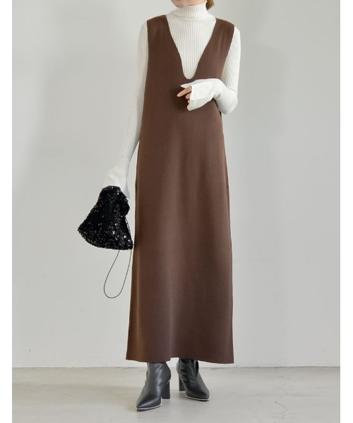 セール】[新色追加][低身長サイズ有]ミラノリブ変形キーネックIライン