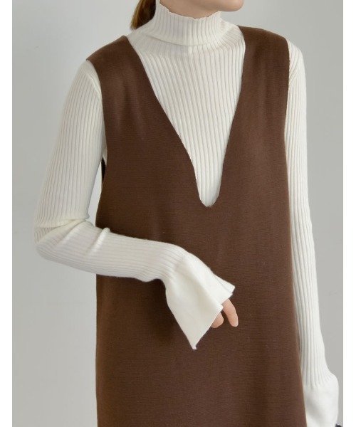 セール】[新色追加][低身長サイズ有]ミラノリブ変形キーネックIライン