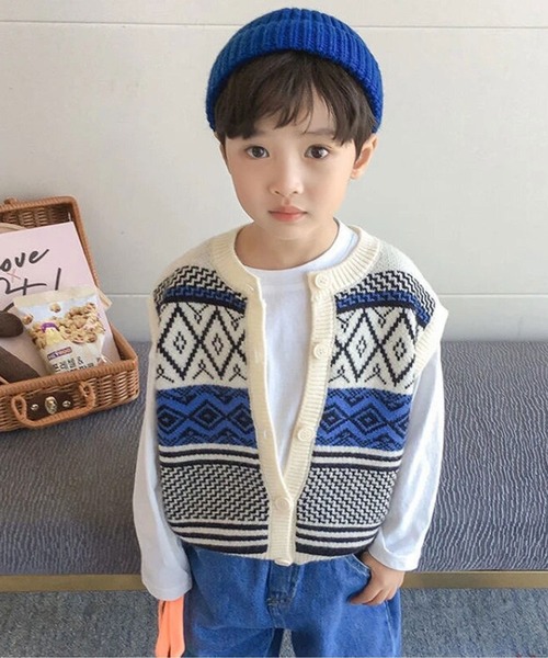 Bambin（ボンバン）の「【 Bambin / ボンバン 】 チロル ニット ベスト（ベスト・キッズ・ホワイト×ブルー・110/130/120/100）」の3枚目の写真