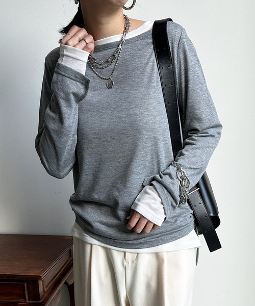 DouDou（ドゥドゥ）の「レイヤードセットTEE（Tシャツ/カットソー・レディース・グレー/オフホワイト/イエロー・FREE）」の3枚目の写真